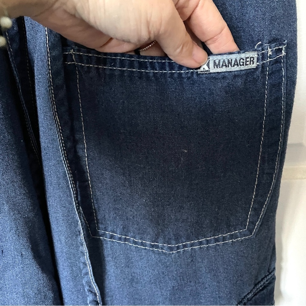 Vintage Manager Wide Straight Leg Denim-look Bib Overalls - Medium 🇨🇦 - Picture 9 of 11
